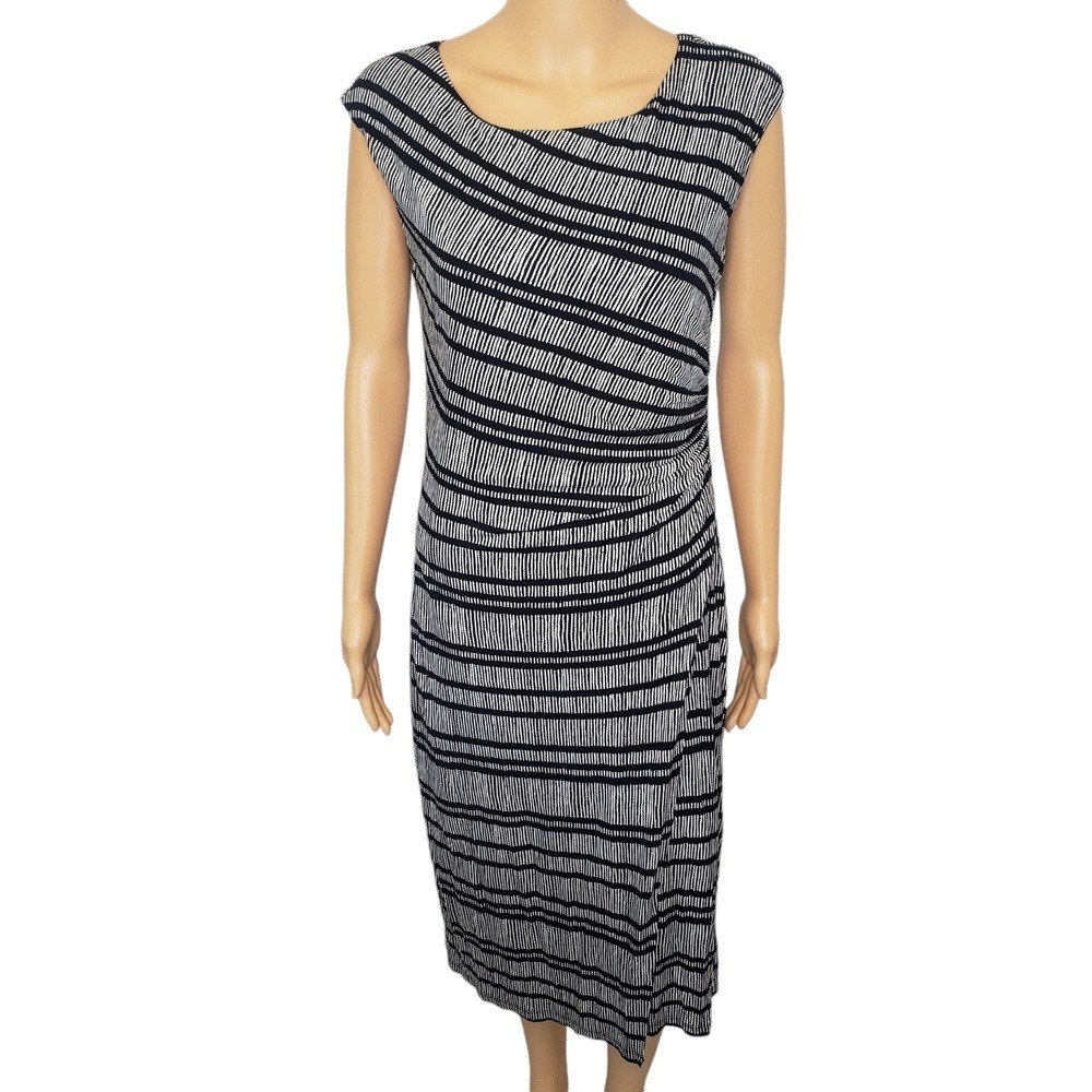Black and White Striped Cap Sleeve Midi Dress